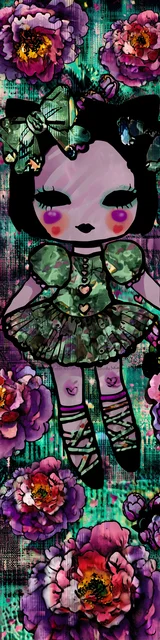 Free kawaii bookmark featuring a character in a green dress on a green background